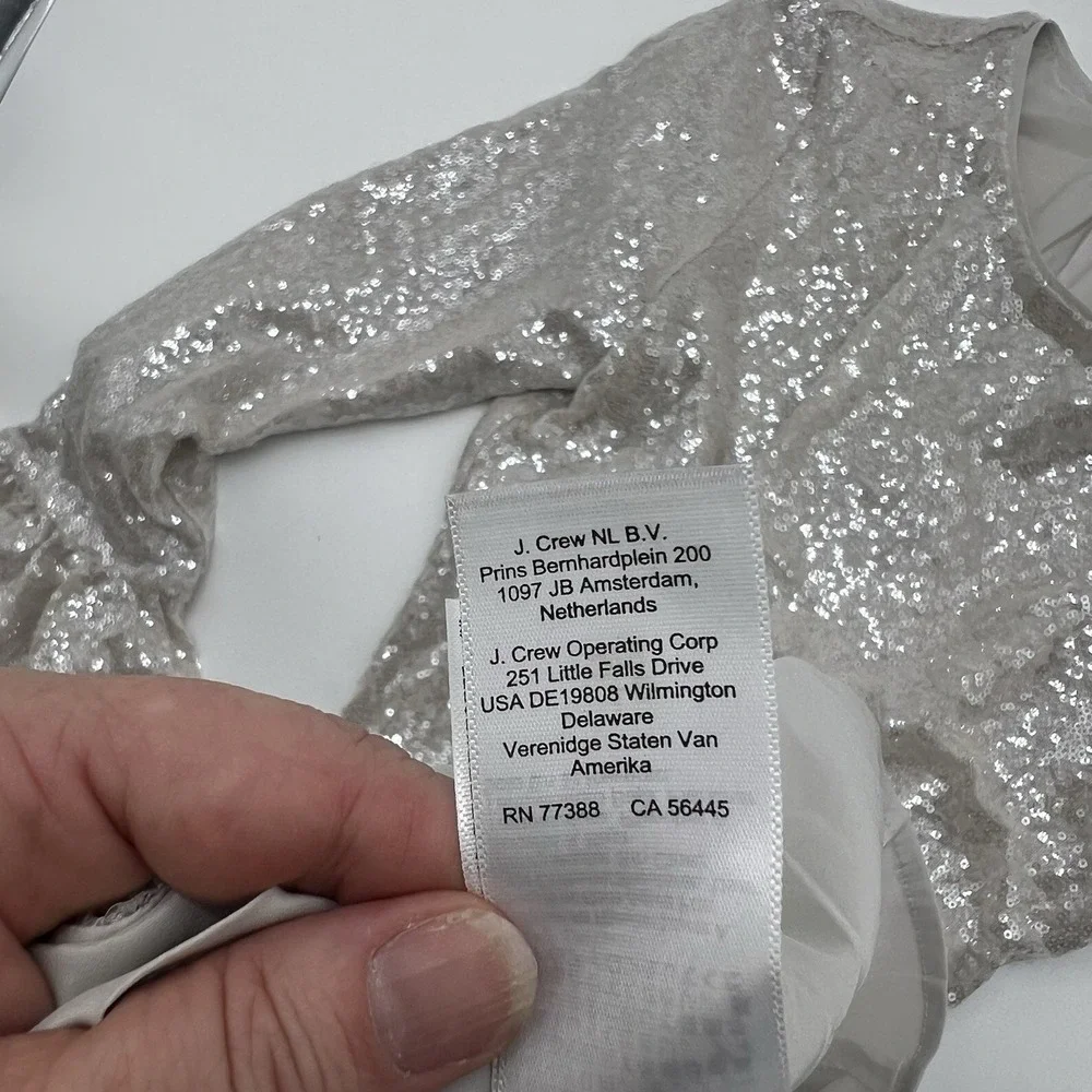J.Crew Collection Silver Sequin Ruffle Sleeve Shift Dress Size 0‎ Party Cocktail